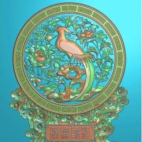 花鸟摆件精雕图,花鸟摆件浮雕图,花鸟雕刻图,花鸟回纹精雕图（bj-874）