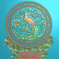 花鸟摆件精雕图,花鸟摆件浮雕图,花鸟雕刻图,花鸟回纹精雕图（bj-875）