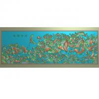 荷花鹤鸟精雕图,荷花浮雕图,花鸟雕刻图（HN-523）