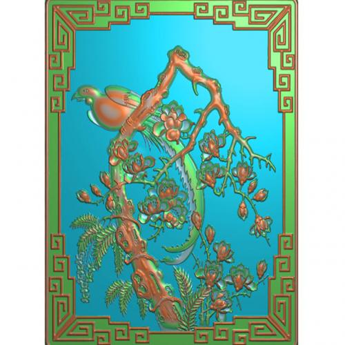 花鸟精雕图,牡丹浮雕图,鹦鹉雕刻图（HN-529）