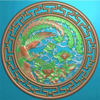 凤穿牡丹挂件挂匾精雕图,挂件挂匾浮雕图,挂件挂匾雕刻图,回纹加工图（GJ-014）