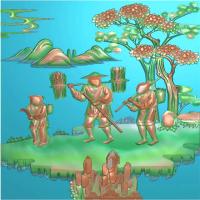 古代人物山水背板精雕图,背板浮雕图,背板雕刻图（CTBB-371）