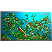 石材玉雕花鸟牡丹背景墙浮雕图（YD-34）