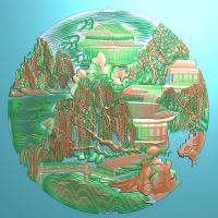 山水建筑背景墙浮雕图（SSJZ-1501）