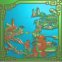 山水建筑浮雕图（SSJZ-3096）