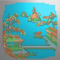 山水建筑浮雕图（SSJZ-3103）