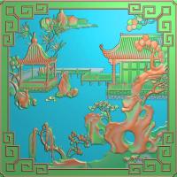 山水建筑浮雕图（SSJZ-7003）