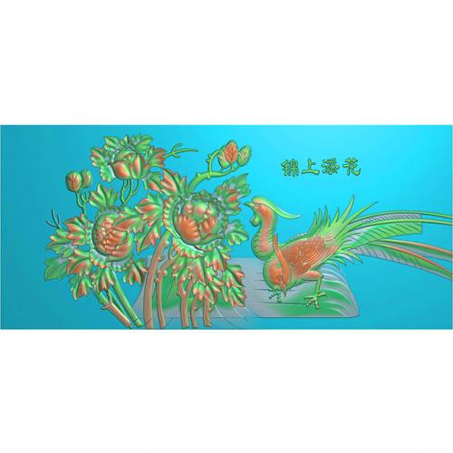 锦上添花牡丹花鸟石头精雕图（MD-024）