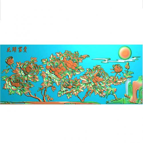 花鸟牡丹花草石头浮雕图（MD-124）