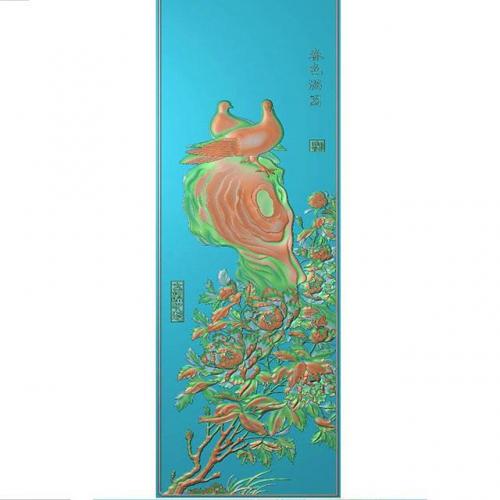 花鸟牡丹花草石头浮雕图（MD-134）