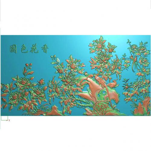 花鸟牡丹花草石头浮雕图（MD-137）