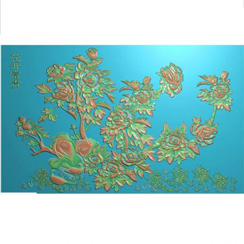 花鸟牡丹花草石头浮雕图（MD-143）