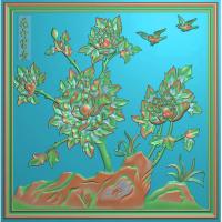 蝴蝶花鸟牡丹花草石头浮雕图（MD-144）