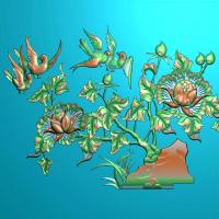 牡丹花鸟花草石头浮雕图（MD-155）