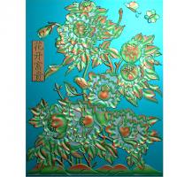 牡丹花鸟花草石头浮雕图（MD-179）