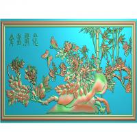 牡丹花鸟花草石头浮雕图（MD-192）