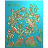 牡丹花鸟花草石头浮雕图（MD-197）