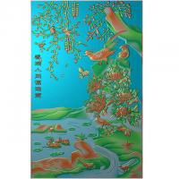 牡丹花鸟花草石头浮雕图（MD-218）