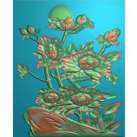 牡丹花鸟花草石头浮雕图（MD-221）