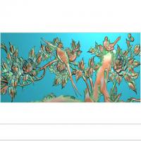 牡丹花鸟花草石头浮雕图（MD-232）