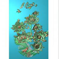 牡丹花鸟花草石头浮雕图（MD-237）