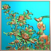 牡丹花鸟花草石头雕刻图（MD-7002）