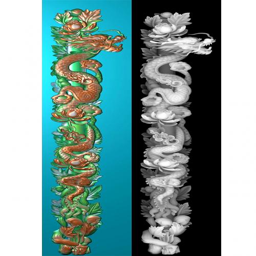 石材墓碑盘龙柱边柱精雕图（PLZ-001）