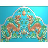 石材墓碑龙碑头精雕图（MBT-002）
