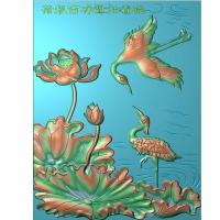石材荷花鸟精雕雕刻图（ZS-49）