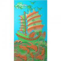石材一帆风顺帆船浮雕图（ZS-88）
