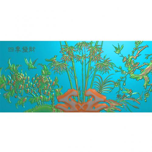 石雕梅兰竹菊四季花雕刻图（ZS-316）