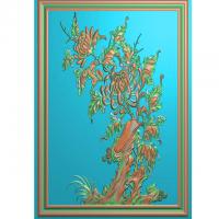 石雕花鸟菊花浮雕图（ZS-347）