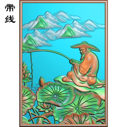 姜太公钓鱼挂件牌子精雕图(GDR-042)