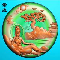 圆形山水观音挂件精雕图(SGF-063)