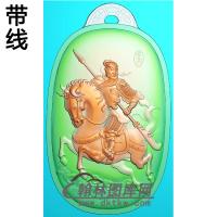 骑马关公椭圆挂件精雕图(CG-218)