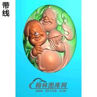 椭圆和合二仙挂件精雕图（CS-090)