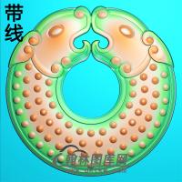 乳钉兽头平安扣精雕图(PAK-133)