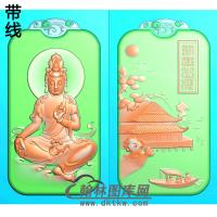 山水建筑观音单面精品挂件精雕图（ZGY-344)