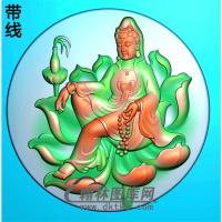 圆牌荷花坐观音菩萨精品挂件精雕图（ZGY-173)