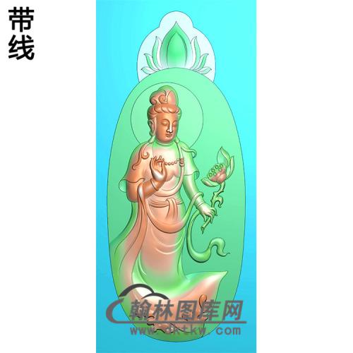 牌头观音菩萨手拿荷花精品挂件精雕图（OGY-189)