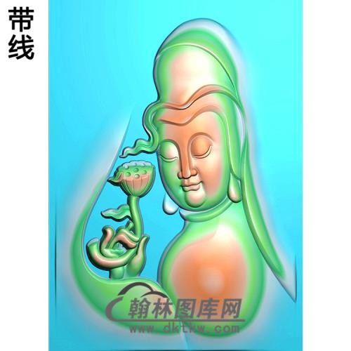 持莲花左侧观音菩萨头精品挂件精雕图（BGY-475)