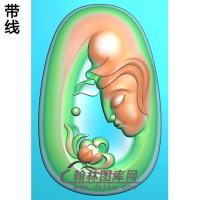 椭圆形莲花观音挂件精雕图（BGY-391)