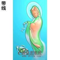 左侧捏柳莲花站观音挂件精雕图（BGY-460)