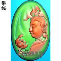 椭圆莲花观音挂件精雕图（BGY-187)