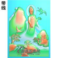 仙鹤山水观音精雕图（IGY-131)