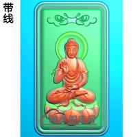 矩形框莲花坐姿佛像精雕图（ZFX-129)
