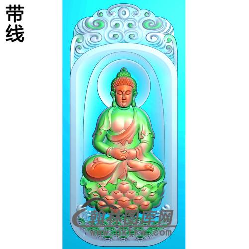 带框水纹浪花坐姿佛像精雕图（ZFX-148)