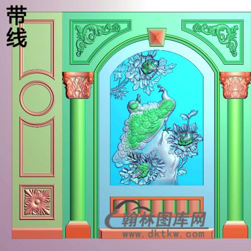 孔雀整体背景墙精雕图(BJQ-001)