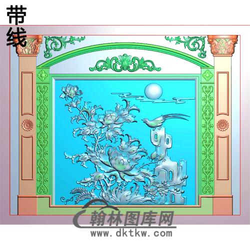 花鸟整体背景墙精雕图(BJQ-003)