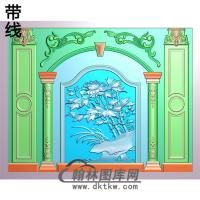 牡丹整体背景墙精雕图(BJQ-014)